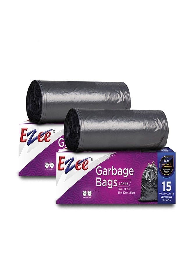 Ezee Garbage Trash Bag for Dustbin | 30 Pieces | Large 24 X 32 Inches I 15 piece x Pack of 2, Disposable plastic, 30 Count, Plastic - Image 1